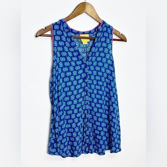 Anthropologie Maeve Button Down Sleeveless Top Blue Print Size 2 - Picture 4 of 8